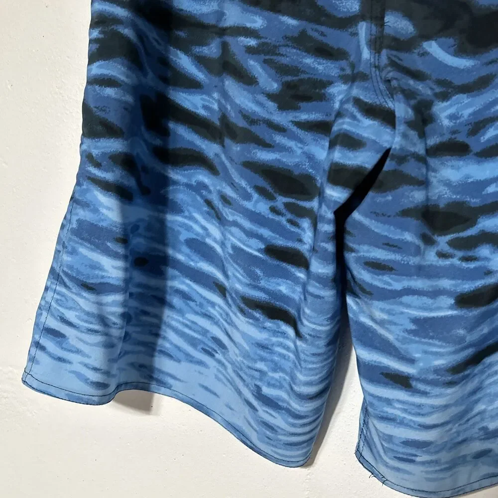 Matix Mens Board Shorts Sz. 32 Blue Black Water Waves Tie Front